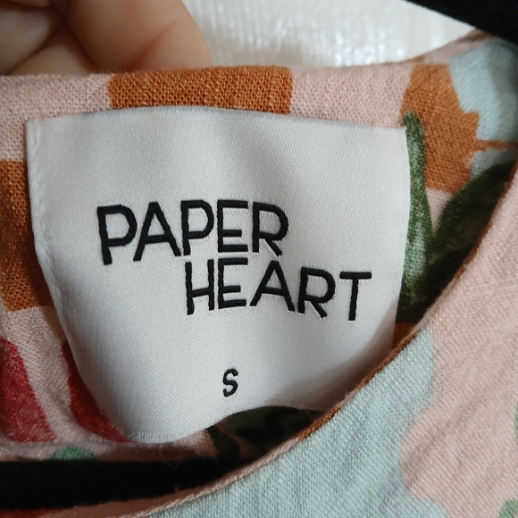 Paper Heart Linen Blend Mini Dress  SMALL Summer Pink Fruit Watercolor Resort - Picture 5 of 7